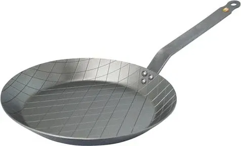 De Buyer Steakpfanne Mineral B 28 cm - Professionelle Bratpfanne aus Stahlblech mit biologischer Bienenwachs-Beschichtung, ideal für alle Herdarten inklusive Induktion - perfekt für krosses Anbraten von Steaks.