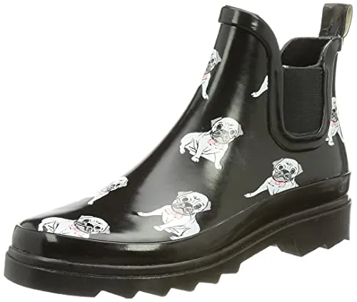 Beck Damen Möpse Gummistiefel, Schwarz, 37 EU - Wanderschuhe aus robustem Gummi, wasserfest und ideal für nasse Bedingungen beim Wandern oder Spaziergängen.