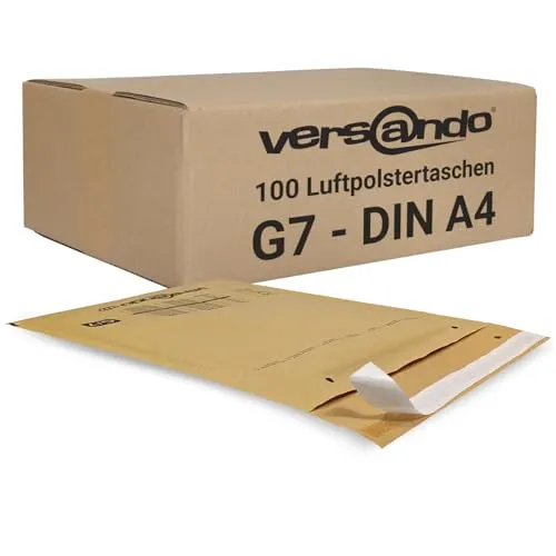 versando 100x G7 Luftpolsterumschläge Innenmaß 230 x 340 mm Außenmaß 250 x 350 mm braun/goldgelb für DIN A4