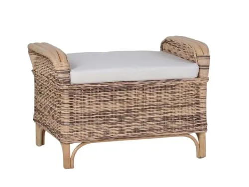 MiaMöbel Sitzhocker im Landhausstil - Stilvoller Hocker aus 100% Baumwolle und massivem Mahagoni, bereits vollmontiert und pflegeleicht, ideal für gemütliche Wohnräume.