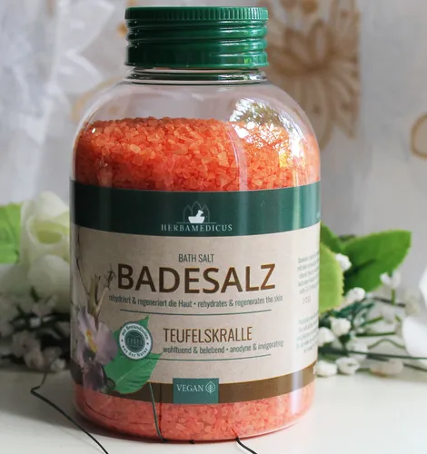 575g Herbamedicus Badesalz Teufelskralle wohltuend belebend Bath Salt Vegan