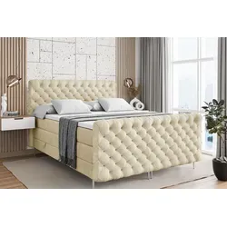 ALTDECOR Boxspringbett KING-160x200 mit Stauraum - Beige Boxspringbett mit zwei Bettkästen für zusätzlichen Stauraum, inklusive hochwertiger H3- und H4-Matratzen für erholsamen Schlaf und Rückenunterstützung.