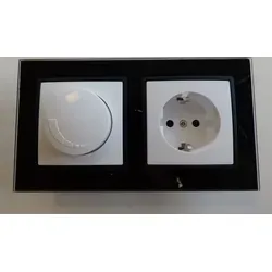 Abelka Nuovo Dimmer & Steckdose im Glasrahmen schwarz - Funktioneller 2-fach Lichtschalter mit Dimmer und Steckdose im eleganten Glasdesign. Ideal für jede Montageart und sorgt für eine stilvolle Raumgestaltung.