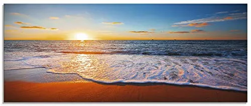 ARTland Wanddeko Glasbilder Wandbild Glas Bild einteilig 125x50 cm Querformat Strand Meer Sonne Karibik Natur Landschaft Küste Sonnenaufgang Maritim S7LE