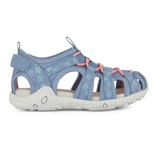Geox Mädchen J Whinberry G Sandal, Dk Sky Lt Coral, 35 EU - Wanderschuhe für Mädchen mit geschlossener Zehenkappe, leicht anzuziehen dank Einzelklettverschluss und elastischen Schnürsenkeln, ideal für Abenteuer im Freien.