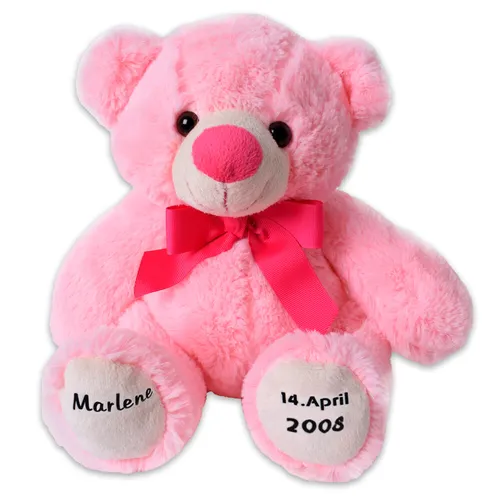 Teddybär Teddy Bär Kuscheltier Namen Geburtsdatum Personalisiert 24 cm Rosa
