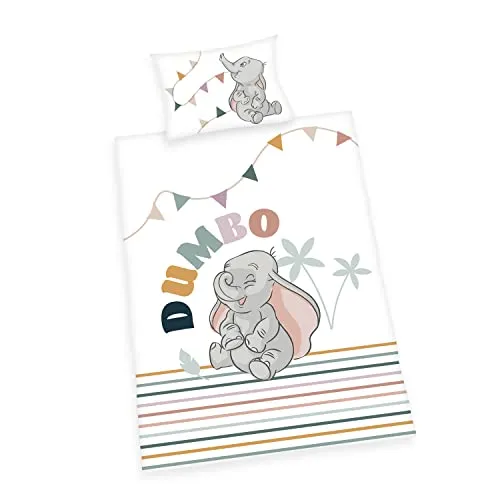 Herding Disney's Dumbo Bettwäsche-Set - Bettwaren-Set für Kinder aus 100% Baumwolle, kuschelweicher Flanell, ideal für kalte Monate, mit niedlichem Disney's Dumbo Motiv und pflegeleichtem Design