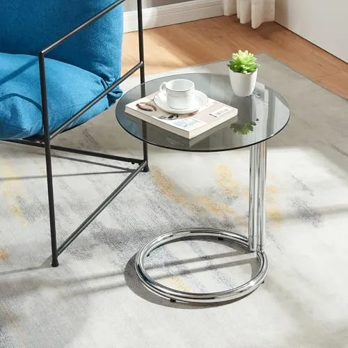 [en.casa] Beistelltisch rund aus Glas und Metall, 44.5 cm - Couchtisch mit zeitlosem Design, stabiler Stand und pflegeleichter Glasoberfläche – ideal für Snacks und Dekoration in jedem Wohnraum.