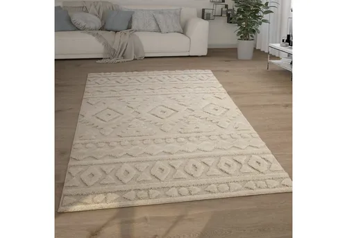KADIMA DESIGN Hochflor Teppich Struktur 3D Creme 60x100