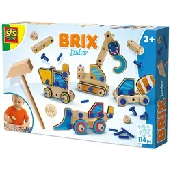 SES Creative Brix junior Baufahrzeuge - Konstruktionsspielzeug für Kinder ab 3 Jahren - Entdecke die Welt des Bauens mit diesem kreativen Konstruktionsset. Baue verschiedene Fahrzeuge wie einen Kran oder Betonmischer und fördere damit spielerisch Kreativität und Feinmotorik. Hergestellt aus nachhaltigem Holz.
