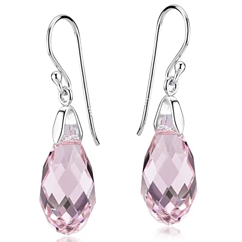 Materia Damen Ohrringe mit Stein hängend Silber 925 - Funkelnde Kristall Pendel in Rosa - Elegante Ohrringe aus 925 Sterling Silber mit facettierten Glaskristallen in Tropfenform, ideal für besondere Anlässe oder als modisches Accessoire.