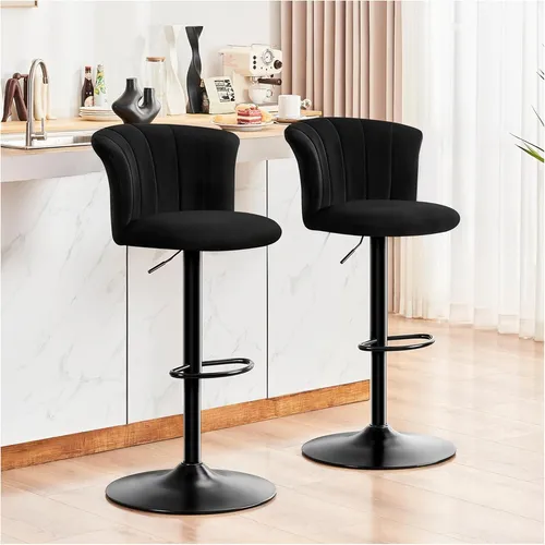 STOOLINK 2er Set Barhocker Schwarz Samt Höhenverstellbar