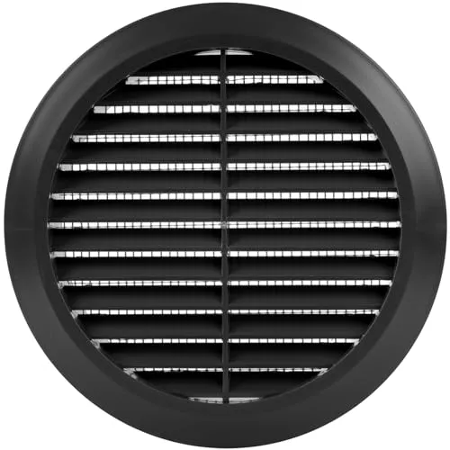 Vent Systems 125 mm Schwarz Lüftungsabdeckung – Runde Lüftungsschlitze – Grillabdeckung – Integrierter Insektenschutz – HVAC-Lüftungsöffnungen für Badezimmer, Heimbüro, Küche
