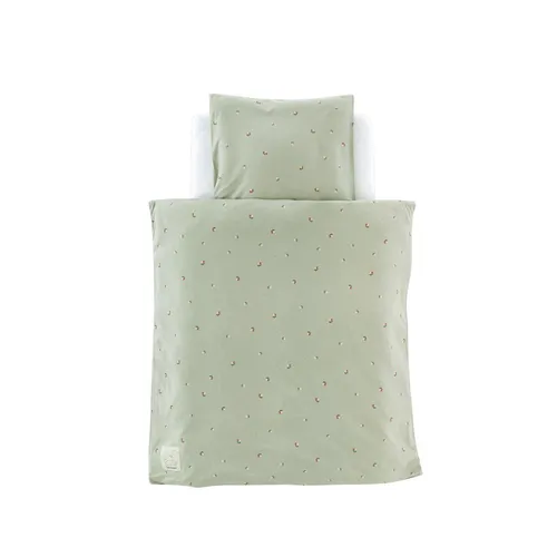 Träumeland Babybettwäsche Jersey Fiore, 2-teilig - Bettwäsche für Babys aus 100% Baumwolle, mit buntem Blumenmuster in grün. OEKO-TEX® zertifiziert und pflegeleicht bei 60°C, ideal für eine gemütliche Schlafumgebung.