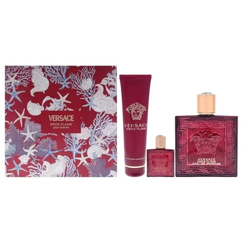 Versace Eros Flame Geschenkset - Herrendüfte: EdP Spray 100ml, luxuriöses Duschgel 150ml und Miniatur 25ml – das perfekte Set für den modernen Mann.