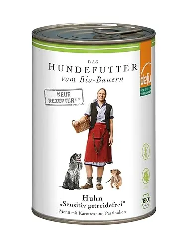 defu Hundefutter | 12 x 410 g | Bio Huhn Sensitiv getreidefrei | Premium Bio Nassfutter Menü | Alleinfuttermittel für Hunde