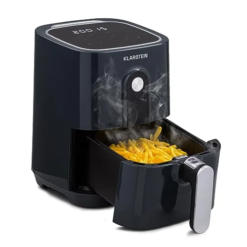 Klarstein Heißluftfriteuse 2,8L - Heißluftfritteuse mit 1400 W, 8 Programmen und Touch-Bedienfeld für gesundes Frittieren ohne Öl - ideal für knusprige Snacks und schnelle Reinigung.