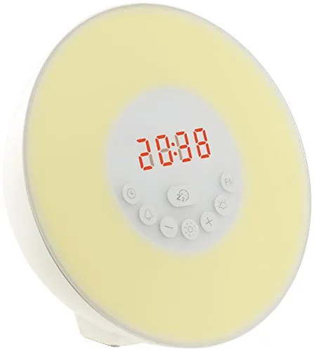 auvisio Lichtwecker: Wake-up-Licht-Radio-Wecker mit Sonnenaufgangs-Simulation - Wecker mit Licht und Naturklängen für sanftes Aufwachen • Ideal als Nachttisch-Leuchte mit Farbwechsel und 7 wählbaren Wecktönen • Perfekt für entspannte Morgenstunden