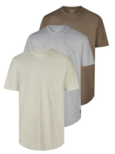 JACK & JONES Herren T-Shirt 3er Set aus Bio-Baumwolle - Hochwertiges 3er Set lang geschnittene T-Shirts von Jack & Jones für Herren. Aus 100% Bio-Baumwolle, ideal für Freizeit und Sport. Bequem und vielseitig kombinierbar, perfektes Basic für jeden Kleiderschrank.