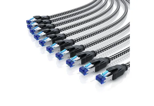 Primewire CAT.8 Netzwerkkabel, 100 cm, RJ-45, 40 Gbit/s - Hochgeschwindigkeits CAT.8 Netzwerkkabel mit 40 Gbit/s für blitzschnelle Datenübertragung! Ideal für alle netzwerkfähigen Geräte und einfach zu verlegen dank flexibler Baumwollummantelung.