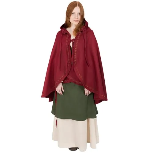 Burgschneider Cape Affra - Rot (Standard, Unisex) - Hochwertiges Kostüm-Oberteil aus Wolle für Mittelalter- und Fantasy-Events. Ideal für LARP und Festivals – authentischer Stil, der in fantastische Welten entführt.