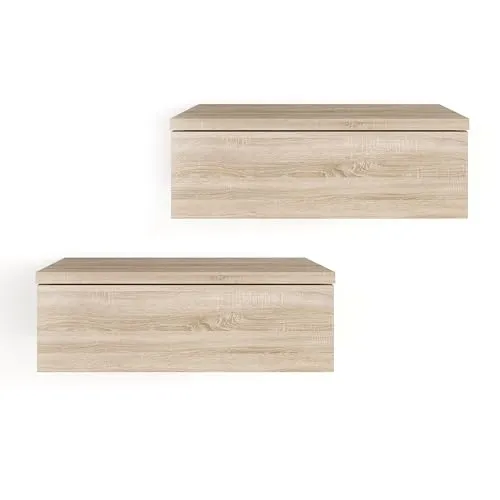 KOMTO Wandregal mit Schublade Sonoma Eiche - 2er Set Nachttisch Hängend - Nachttische in Sonoma Eiche, ideal zur Raumorganisation. Schwebendes Design für Schlafzimmer oder Flur, einfach zu montieren mit Videoanleitungen und Werkzeug.