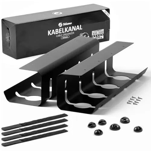 Stilemo® Kabelkanal Schreibtisch - Kabelmanagement Schreibtisch Organizer Kabeldurchführung - Cable Management Kabelhalter Kabelwanne Tisch 2er Set - 43x12x10 cm - Kabelkorb Schwarz