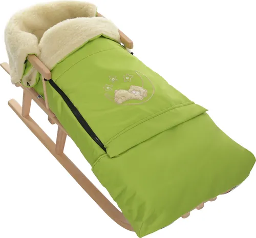 Holzschlitten Kinderschlitten aus Buchenholz mit Rückenlehne und Winterfußsack