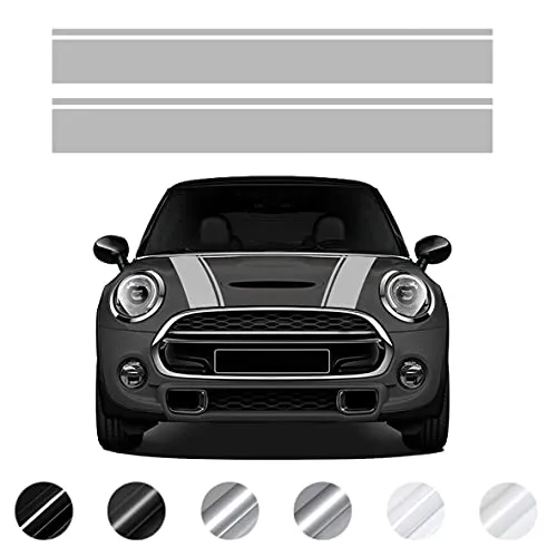 Motorhaube Doppelstreifen Aufkleber | für Mini Cooper R56 R55 R50 R53 R60 F56 F55 F54 F60 Countryman Clubman | blasenfrei (Grau glanz)