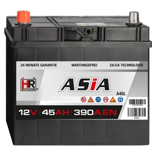 Autobatterie 12V 45Ah 390A/EN PKW A45L ASIA Japan Pluspol Links Starterbatterie