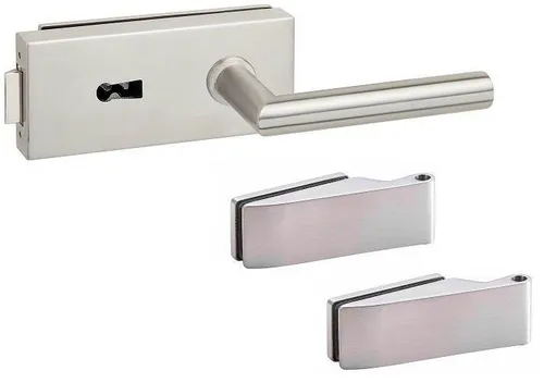 Glastürbeschlag Set Studio BB, Glastürschloss + Bänder + Drücker, Edelstahl