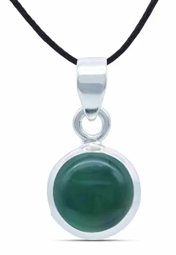 mantraroma Kettenanhänger 925 Silber grüner Onyx Stein Edelstein Kettenanhänger Damen Sterling Silber Halskette Anhänger Geschenk (MAH-129-14)