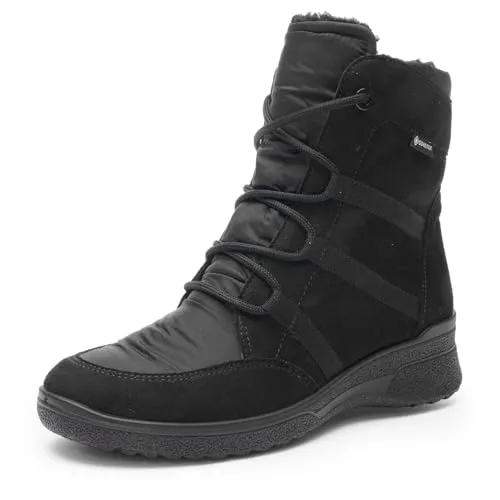 Ara München Damenschuhe Schnürstiefel Schwarz - Wetterfest und stylish - Wanderschuhe mit GORE-TEX® Membrane für optimalen Wetterschutz, wärmendem Lammfellfutter und herausnehmbarer Einlage für individuellen Komfort.