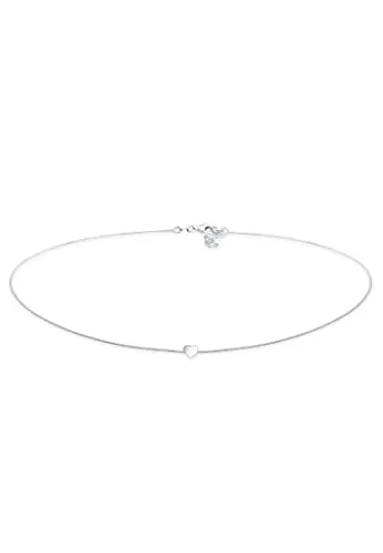 Elli Choker Herz Liebe 925 Silber - Halsbänder: Süße Choker Halskette mit herzförmigem Anhänger, ideal als romantisches Geschenk und trendiges Accessoire für modebewusste Frauen. Verstellbar um 3 cm für perfekten Sitz.