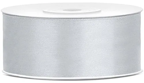 Partydeko 25m x 25mm Rolle Satinband Geschenkband Schleifenband Dekoband Satin Band (Silber (018))