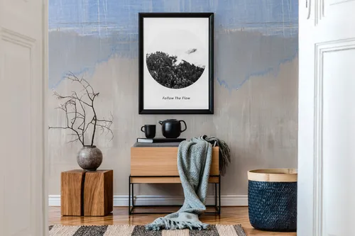 Livingwalls Vliestapete - Farbverlauf Grau, Beige und Blau - Tapeten für kreative Räume, mit einzigartigen Mustern und einfacher Anbringung. Die hochwertige Vliestapete verleiht jedem Raum Tiefe und ist ideal für harmonische Wohnatmosphären.