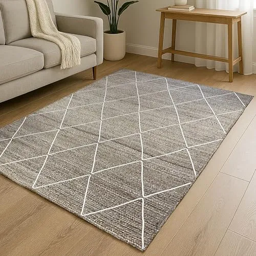 MY-RUG JuteteppichNordic Line 250x200 cm | handgewebt aus Jute & Baumwolle im Boho-Stil | für Wohnzimmer Schlafzimmer |Sisalteppich, Naturteppich | Naturfarben grau in Sisaloptik | Bast Teppich