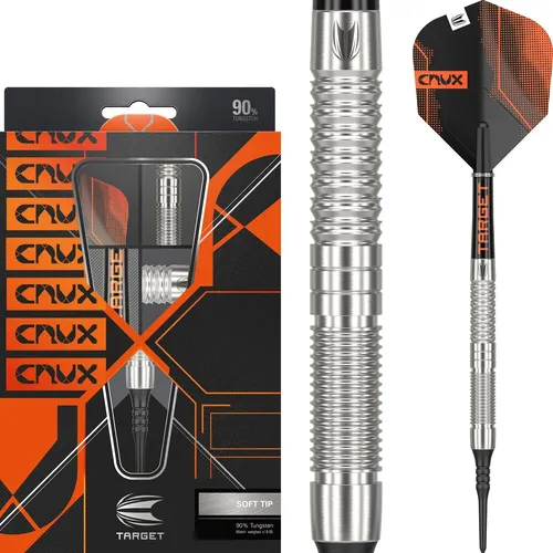 Target Darts Crux 10 20G 90% Wolfram Soft Tip Dart Satz - Soft-Dartpfeile mit einzigartigem Design in Zusammenarbeit mit Gabriel Clemens, inklusive 9 hochwertigen Flights für optimale Performance.