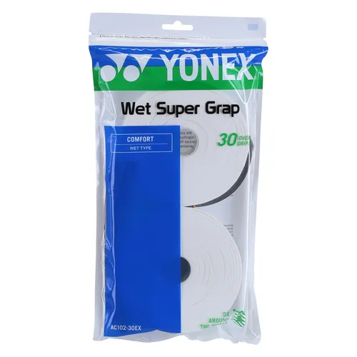 Yonex Super Grap Weiß - 30er Pack Tennisovergrip - Tennis-Zubehör mit hervorragendem Griff und Schweißaufnahme, ideal für optimale Kontrolle und Komfort auf dem Platz.