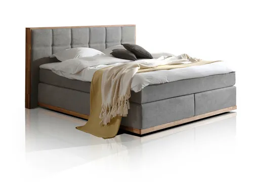Boxspringbett LEVANTOS 160x200 cm in Grau - Modernes Boxspringbett mit robustem Eichenrahmen und komfortabler Liegefläche. Ideal für entspannte Nächte und einfach zusammenzubauen. Pflegeleichter Velourstoff sorgt für eine ansprechende Optik.