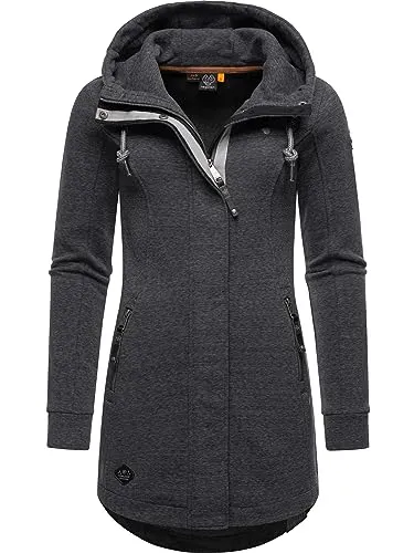 Ragwear Damen Übergangsmantel Letty Intl. Black23, Gr. XL - Damen-Mäntel: Moderner, windabweisender Sweatmantel mit Kapuze, ideal für Übergangszeit und Outdooraktivitäten, bietet hohen Tragekomfort und Bewegungsfreiheit.