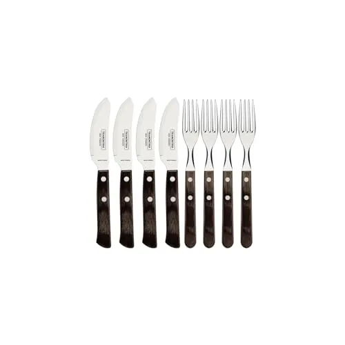 Tramontina Pizzabesteck 8-teilig - Hochwertiges Besteck-Set für 4 Personen aus rostfreiem Edelstahl und FSC-zertifiziertem Holzgriff, spülmaschinenfest und ideal für knusprige Pizza.