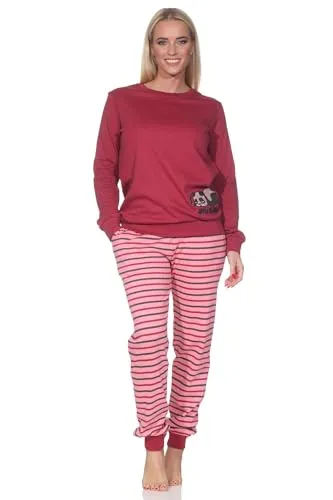 Normann Damen Schlafanzug mit süßem Tiermotiv, Farbe: Beere, Größe: 40-42 - Kuscheliger Damen Schlafanzug in Interlock-Qualität mit niedlichem Tiermotiv. Ideal für kühle Nächte und bequemes Tragen dank praktischer Bündchen. Oekotex-zertifiziert für geprüfte Textilqualität.