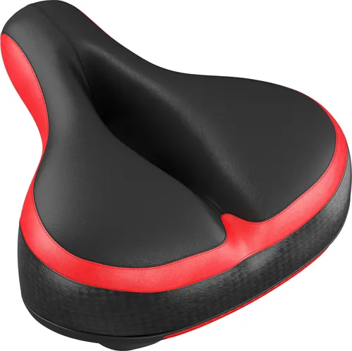 WELLGRO breiter Fahrradsattel - Cityrad Sattel - ergonomischer Fahrradsitz - 25 x 20 x 12 cm (LxBxH) - gepolstert - Memory Schaum - Farbe wählbar, Farbe:Schwarz/Rot
