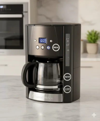 Russell Hobbs Digitale Glaskrug-Kaffeemaschine Matte Black 26160-56 - Kaffeemaschine für 12 Tassen, mit programmierbarem Timer und Warmhaltefunktion für perfekten Kaffeegenuss zu jeder Zeit.