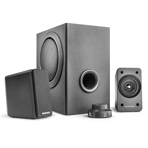 wavemaster MX3+ 2.1 Lautsprecher System - 50 Watt Aktiv-Boxen für TV, Tablet, Smartphone und PC, außergewöhnlicher Klang mit Bass- und Höhenregler