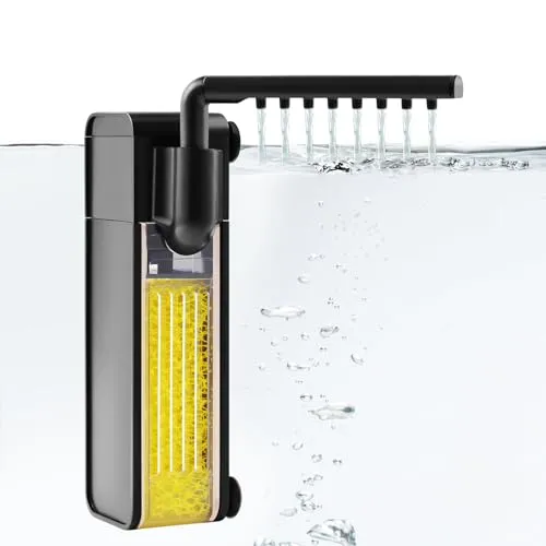VILLNO 3W Innenfilter Aquarium, Leiser Aquarienfilter mit 250L/H Wasserpumpe, 3-in-1 Aquarium Filter für Klein Aquarien bis zu 40L, Leiser Filter mit Regenwasserauslass-System