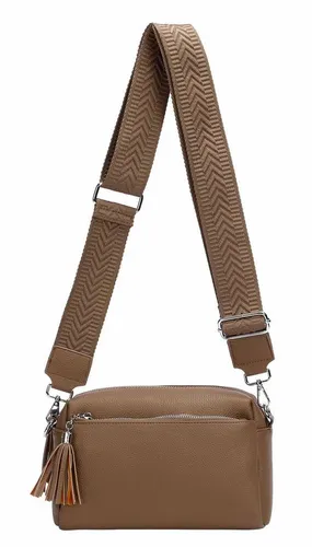 ITALYSHOP24 Schultertasche Damen Umhängetasche Brusttasche Cross Over Body Bag Handy Clutch (Spar-Set Clutch-Tasche mit einem breitem Muster Stoffgurt/Umhängeband, Leder Optik), viele Fächer, Freizeit Damentasche Reise Leder Optik Kosmetiktasche