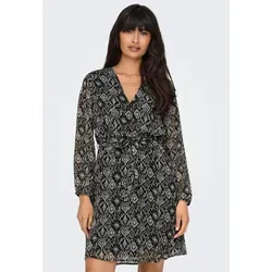 ONLY Mini Blusen Kleid Langarm ONLCERA - Freizeitkleid für Damen mit durchsichtigen 3/4 Ärmeln, V-Halsausschnitt und elegantem Allover Print. Das weiche Material sorgt für einen angenehmen Tragekomfort.