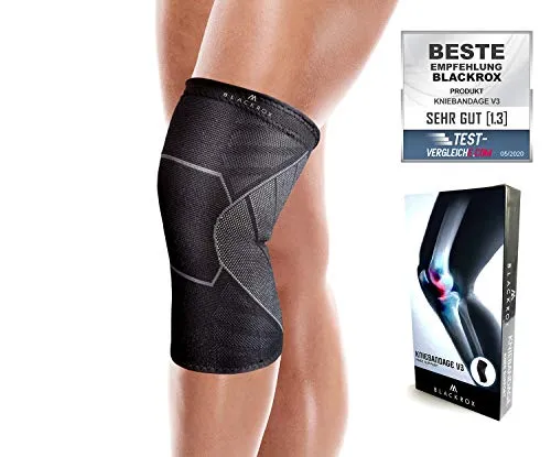BLACKROX Kniebandage V3 - Vergleichssieger für Sportler - Medizinische Verbrauchsmaterialien für Knie mit atmungsaktivem Material, ideal für Sportarten wie Volleyball und Joggen, bietet optimale Stabilität und Bewegungsfreiheit.